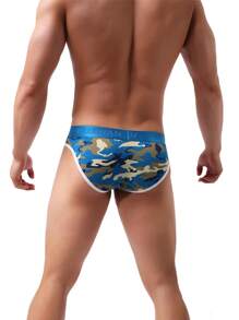 Men Camo & Letter Graphic Contrast Binding Brief - Multicolor - View 2
