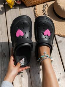 Phụ nữ trang trí trái tim guốc rỗng có lỗ thông hơi, guốc eva ngoài trời thời trang - màu đen - Xem 1