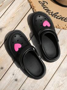 Phụ nữ trang trí trái tim guốc rỗng có lỗ thông hơi, guốc eva ngoài trời thời trang - màu đen - Xem 4