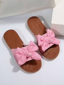 Women Bow Decor Slide Sandals, Fashion Summer Flat Sandals Valentines - Pink - View 3