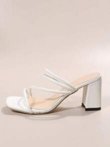 仙女风女士粗跟凉鞋，新款夏季时尚系带高跟凉鞋，适合约会、散步、派对、通勤、商务、宴会、聚会 - 白色 - 查看 6