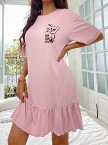 卡通和字母圖案荷葉邊睡裙
