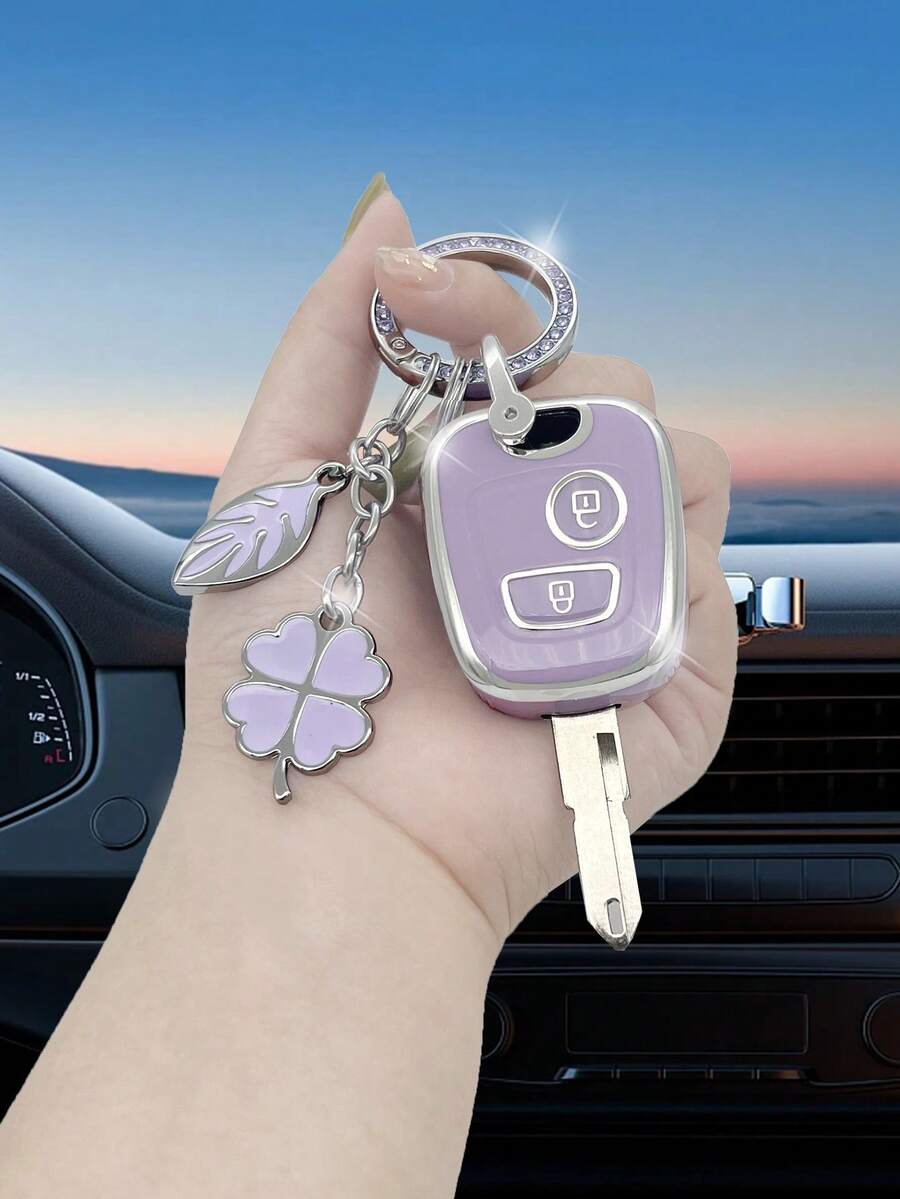 1入組車鑰匙殼兼容東風,鑰匙表袋用鏈條或絲帶連接到馬甲懷錶套 - 紫色 - 查看 1