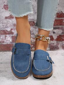 Giày bệt trang trí khóa ngẫu nhiên cho nữ, Giày bệt denim thời trang cho mùa hè - Màu xanh lam - Xem 2