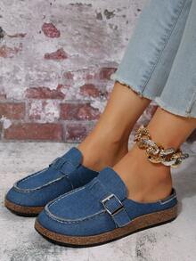 Giày bệt trang trí khóa ngẫu nhiên cho nữ, Giày bệt denim thời trang cho mùa hè - Màu xanh lam - Xem 4