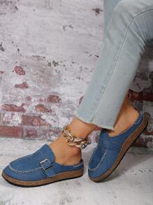 Giày bệt trang trí khóa ngẫu nhiên cho nữ, Giày bệt denim thời trang cho mùa hè - Màu xanh lam - Xem 5