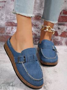 Giày bệt trang trí khóa ngẫu nhiên cho nữ, Giày bệt denim thời trang cho mùa hè - Màu xanh lam - Xem 6