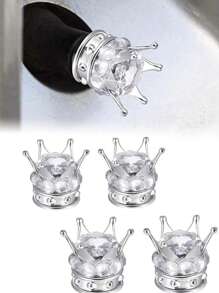 4 piezas Tapa de válvula de neumático de automóvil con diamante de imitación en forma de corona - Blanco - Ver 1