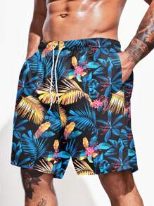 Manfinity KASUA Men Tropical Print Drawstring Waist Shorts - Multicolor - View 4