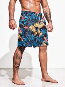 Manfinity KASUA Men Tropical Print Drawstring Waist Shorts - Multicolor - View 5