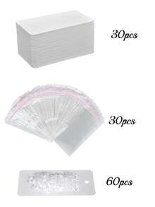 30 cái/bộ Thẻ hiển thị trang sức thông thường & 30 cái/bộ Túi lưu trữ trang sức & 60 cái/bộ DIY Bông tai Nút chặn sau cho phụ nữ để làm đồ trang sức tự làm - trắng - Xem 2
