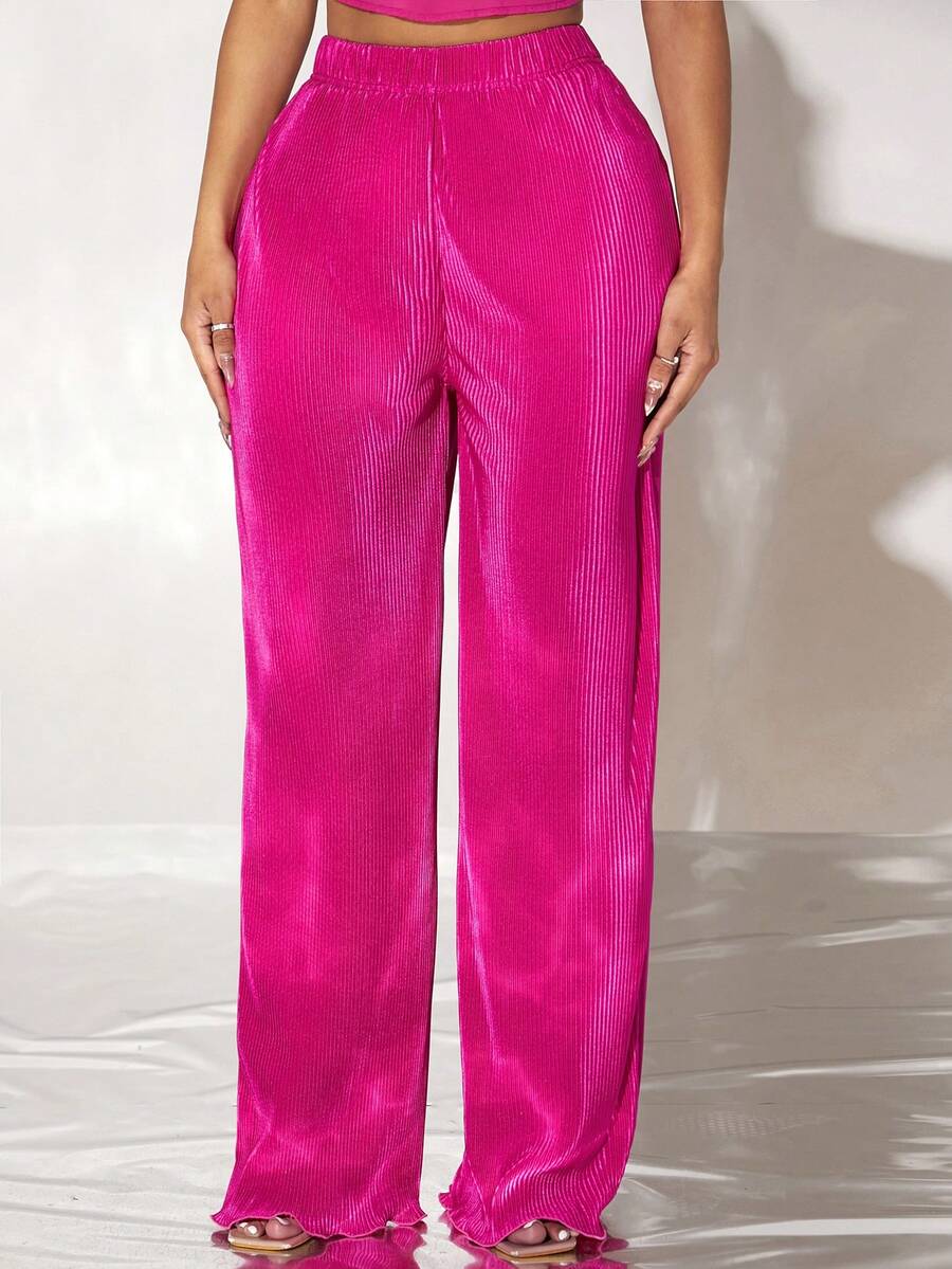 SHEIN SXY Solid Wide Leg Trousers - Hot Pink - View 1
