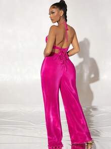 SHEIN SXY Solid Wide Leg Trousers - Hot Pink - View 6