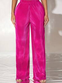 SHEIN SXY Solid Wide Leg Trousers - Hot Pink - View 7