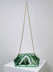 Túi xếp nếp tối giản bằng kim loại Dây đeo dây xích ngộ nghĩnh - màu xanh lá - Xem 2