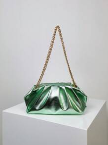 Túi xếp nếp tối giản bằng kim loại Dây đeo dây xích ngộ nghĩnh - màu xanh lá - Xem 3