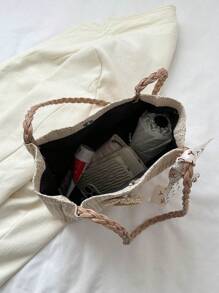 Scarf & Bow Decor Túi rơm Kỳ nghỉ - Màu be - Xem 8