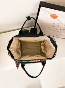 Leaf Print Functional Backpack With Coin Purse - Black - View 3