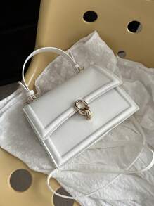 Mini Square Bag Beige Metal Decor Flap Top Handle - Beige - View 5