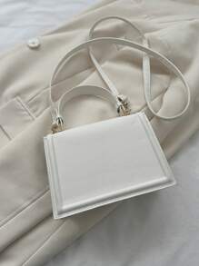 Mini Square Bag Beige Metal Decor Flap Top Handle - Beige - View 7