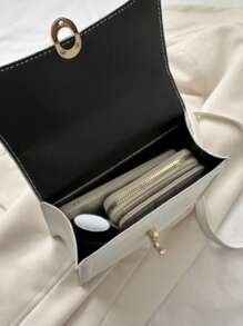 Mini Square Bag Beige Metal Decor Flap Top Handle - Beige - View 8