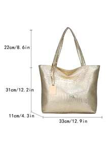 女士托特包PU皮革拉鍊素色金色適用於日常 - 金色 - 查看 5