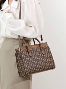 Geometric Pattern Square Bag Medium Double Handle - Multicolor - View 2