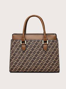 Geometric Pattern Square Bag Medium Double Handle - Multicolor - View 4