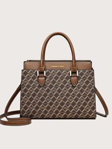 Geometric Pattern Square Bag Medium Double Handle - Multicolor - View 6