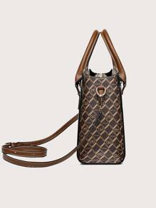 Geometric Pattern Square Bag Medium Double Handle - Multicolor - View 7