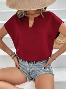 SHEIN Frenchy Áo sơ mi nữ màu trơn Giải trí - Màu Đỏ Sâu - Xem 1