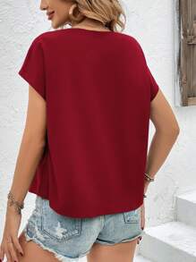 SHEIN Frenchy Áo sơ mi nữ màu trơn Giải trí - Màu Đỏ Sâu - Xem 2