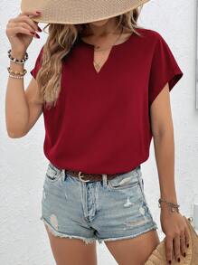 SHEIN Frenchy Áo sơ mi nữ màu trơn Giải trí - Màu Đỏ Sâu - Xem 3