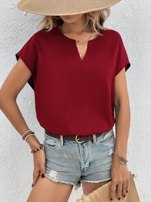 SHEIN Frenchy Áo sơ mi nữ màu trơn Giải trí - Màu Đỏ Sâu - Xem 4