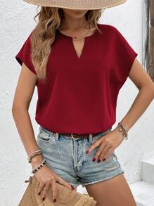 SHEIN Frenchy Áo sơ mi nữ màu trơn Giải trí - Màu Đỏ Sâu - Xem 6