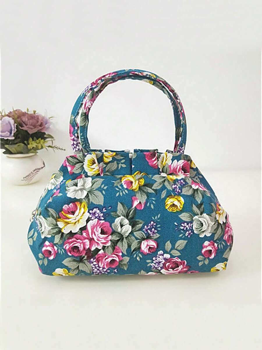 Túi Satchel Họa Tiết Hoa Tay Cầm Đôi Nhỏ - Màu xanh lam - Xem 1