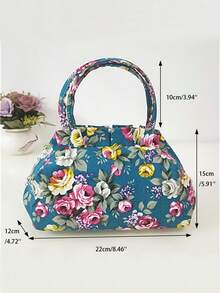 Túi Satchel Họa Tiết Hoa Tay Cầm Đôi Nhỏ - Màu xanh lam - Xem 2