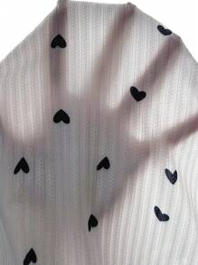 Heart Print Contrast Lace Bow Front PJ Set / Pajama Set White Set - White - View 6