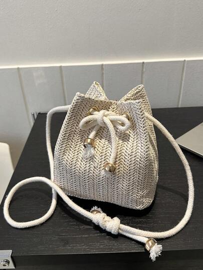 Bolso de hombro plegable de unicolor con cordón (estampado de leopardo o cebra, el color varía al azar)