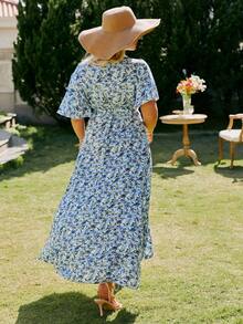 Simplee Plus Allover Floral Print Knot Side Wrap Dress - Multicolor - View 2