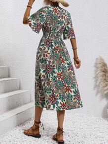 SHEIN LUNE Allover Floral Butterfly Sleeve Dress - Multicolor - View 2