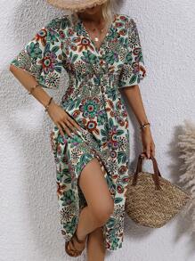 SHEIN LUNE Allover Floral Butterfly Sleeve Dress - Multicolor - View 4