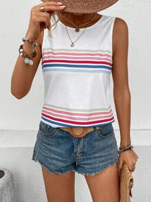 SHEIN Unity Áo khoác và áo lót dành cho xe tăng nữ Sọc Giải trí - trắng - Xem 3