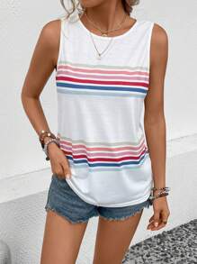 SHEIN Unity Áo khoác và áo lót dành cho xe tăng nữ Sọc Giải trí - trắng - Xem 4