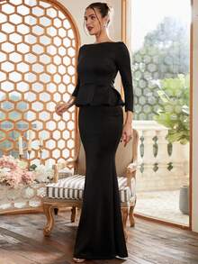 Missord Đầm dạ hội cổ thuyền bèo nhún đuôi cá - màu đen - Xem 4