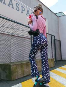 Sollinarry Quần nữ Hoa Tất cả trên in Giải trí - Màu xanh hải quân - Xem 2