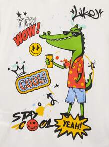 SHEIN 嬰兒恐龍和字母圖案T恤 - 白色 - 查看 3