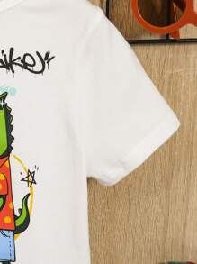 SHEIN 嬰兒恐龍和字母圖案T恤 - 白色 - 查看 4