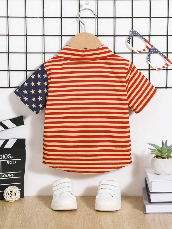 SHEIN Baby Boy Americana Print Patched Pocket Shirt For Independence