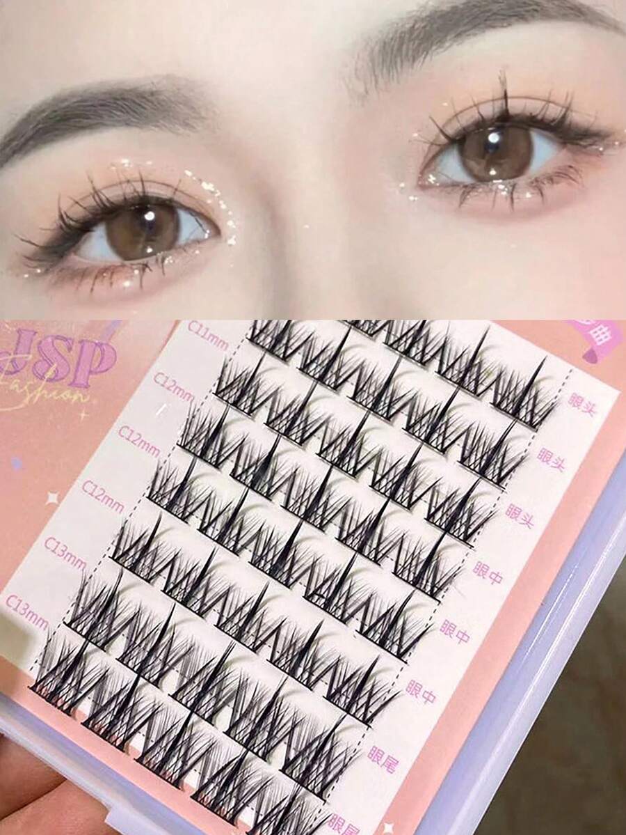 漫畫睫毛,1盒8行數C卷人造貂皮單個睫毛 - 黑色 - 查看 1